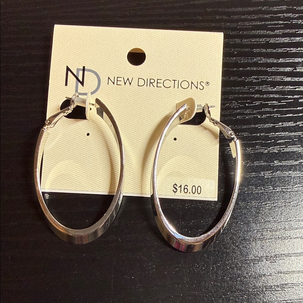 New Directions Shiny Silver Oval Hoops